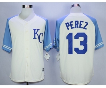 Men Kansas City Royals #13 Salvador Perez Cream 2016 Official Cool Base Jersey