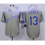 Men Kansas City Royals #13 Salvador Perez Gray 2016 Official Cool Base Jersey