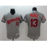 Men Kansas City Royals #13 Salvador Perez Gray Stars & Stripes 2016 Independence Day Flex Base Jersey