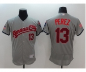 Men Kansas City Royals #13 Salvador Perez Gray Stars & Stripes 2016 Independence Day Flex Base Jersey