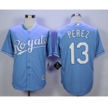 Men Kansas City Royals #13 Salvador Perez Light Blue 2016 Official Cool Base Jersey