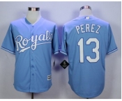 Men Kansas City Royals #13 Salvador Perez Light Blue 2016 Official Cool Base Jersey