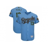 Men Kansas City Royals #13 Salvador Perez Light Blue Flexbase Authentic Collection 2018 Memorial Day Stitched MLB Jersey