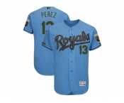 Men Kansas City Royals #13 Salvador Perez Light Blue Flexbase Authentic Collection 2018 Memorial Day Stitched MLB Jersey