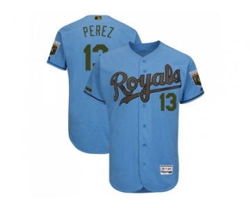 Men Kansas City Royals #13 Salvador Perez Light Blue Flexbase Authentic Collection 2018 Memorial Day Stitched MLB Jersey