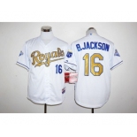 Men Kansas City Royals #16 Bo Jackson Majestic White World Series Champions Gold Program FlexBase Player Jersey