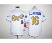 Men Kansas City Royals #16 Bo Jackson Majestic White World Series Champions Gold Program FlexBase Player Jersey