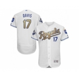 Men Kansas City Royals #17 Wade Davis Majestic White World Series Champions Gold Program FlexBase Player Jersey