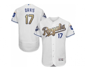 Men Kansas City Royals #17 Wade Davis Majestic White World Series Champions Gold Program FlexBase Player Jersey