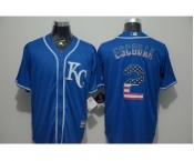 Men Kansas City Royals #2 Alcides Escobar Blue USA Flag Fashion Cool Base Jersey