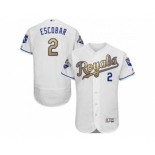 Men Kansas City Royals #2 Alcides Escobar Majestic White World Series Champions Gold Program FlexBase Player Jersey