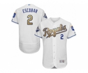 Men Kansas City Royals #2 Alcides Escobar Majestic White World Series Champions Gold Program FlexBase Player Jersey