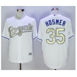 Men Kansas City Royals #35 Eric Hosmer Majestic White 2015 World Series Champions Gold Program Cool Base Jersey