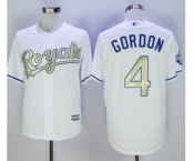 Men Kansas City Royals #4 Alex Gordon Majestic White World Series Champions Gold Program Cool Base Player Jersey