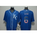 Men Kansas City Royals #6 Lorenzo Cain Blue USA Flag Fashion Cool Base Jersey