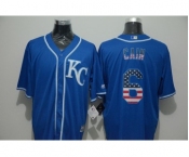 Men Kansas City Royals #6 Lorenzo Cain Blue USA Flag Fashion Cool Base Jersey