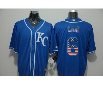 Men Kansas City Royals #6 Lorenzo Cain Blue USA Flag Fashion Cool Base Jersey