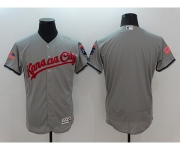 Men Kansas City Royals Blank Majestic Gray 2016 Independence Day Stars & Stripes Flex Base Team Jersey