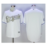 Men Kansas City Royals Blank Majestic White 2015 World Series Champions Gold Program Cool Base Jersey