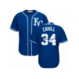 Men Majestic Kansas City Royals #34 Trevor Cahill Blue Authentic Blue Team Logo Fashion Cool Base MLB Jersey