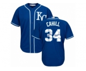 Men Majestic Kansas City Royals #34 Trevor Cahill Blue Authentic Blue Team Logo Fashion Cool Base MLB Jersey