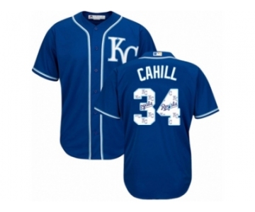 Men Majestic Kansas City Royals #34 Trevor Cahill Blue Authentic Blue Team Logo Fashion Cool Base MLB Jersey