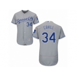 Men Majestic Kansas City Royals #34 Trevor Cahill Grey Flexbase Authentic Collection MLB Jersey