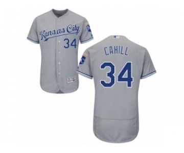 Men Majestic Kansas City Royals #34 Trevor Cahill Grey Flexbase Authentic Collection MLB Jersey