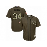 Men Majestic Kansas City Royals #34 Trevor Cahill Replica Green Salute to Service MLB Jersey