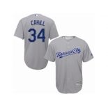 Men Majestic Kansas City Royals #34 Trevor Cahill Replica Grey Road Cool Base MLB Jersey