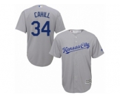 Men Majestic Kansas City Royals #34 Trevor Cahill Replica Grey Road Cool Base MLB Jersey