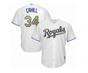 Men Majestic Kansas City Royals #34 Trevor Cahill Replica White Home Cool Base MLB Jersey