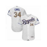 Men Majestic Kansas City Royals #34 Trevor Cahill White Flexbase Authentic Collection MLB Jersey