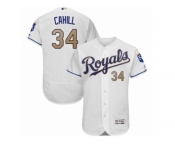 Men Majestic Kansas City Royals #34 Trevor Cahill White Flexbase Authentic Collection MLB Jersey