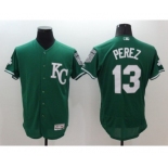 Men's Kansas City Royals #13 Salvador Perez Majestic Green Celtic Flexbase Authentic Collection Player Jersey