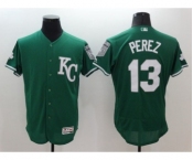 Men's Kansas City Royals #13 Salvador Perez Majestic Green Celtic Flexbase Authentic Collection Player Jersey