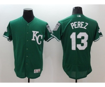 Men's Kansas City Royals #13 Salvador Perez Majestic Green Celtic Flexbase Authentic Collection Player Jersey