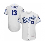 Men's Kansas City Royals #13 Salvador Perez Majestic White FlexBase Player Jersey with World Series Commemorative Patch