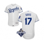 Men's Kansas City Royals #17 Wade Davis Majestic White FlexBase Player Jersey with World Series Commemorative Patch