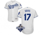 Men's Kansas City Royals #17 Wade Davis Majestic White FlexBase Player Jersey with World Series Commemorative Patch