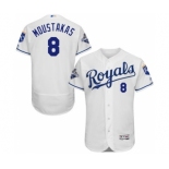 Men's Kansas City Royals #8 Mike Moustakas Majestic White Authentic Cool Base Player Jersey with 2015 World Series Champions Patch