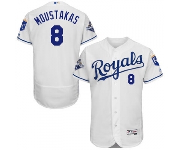 Men's Kansas City Royals #8 Mike Moustakas Majestic White Authentic Cool Base Player Jersey with 2015 World Series Champions Patch