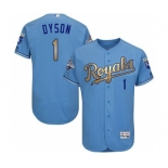 Men's Majestic Kansas City Royals #1 Jarrod Dyson Authentic Light Blue 2015 World Series Champions Gold Program FlexBase MLB Jersey