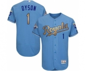 Men's Majestic Kansas City Royals #1 Jarrod Dyson Authentic Light Blue 2015 World Series Champions Gold Program FlexBase MLB Jersey