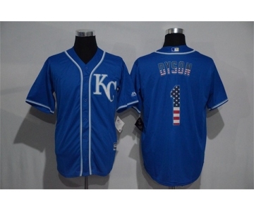 Men's Majestic Kansas City Royals #1 Jarrod Dyson Blue USA Flag Fashion MLB Jersey