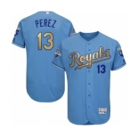 Men's Majestic Kansas City Royals #13 Salvador Perez Authentic Light Blue 2015 World Series Champions Gold Program FlexBase MLB Jersey