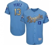 Men's Majestic Kansas City Royals #13 Salvador Perez Authentic Light Blue 2015 World Series Champions Gold Program FlexBase MLB Jersey