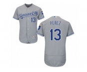 Men's Majestic Kansas City Royals #13 Salvador Perez Grey Flexbase Authentic Collection MLB Jersey