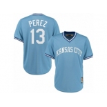 Men's Majestic Kansas City Royals #13 Salvador Perez Replica Light Blue Cooperstown MLB Jersey