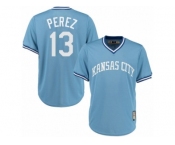 Men's Majestic Kansas City Royals #13 Salvador Perez Replica Light Blue Cooperstown MLB Jersey